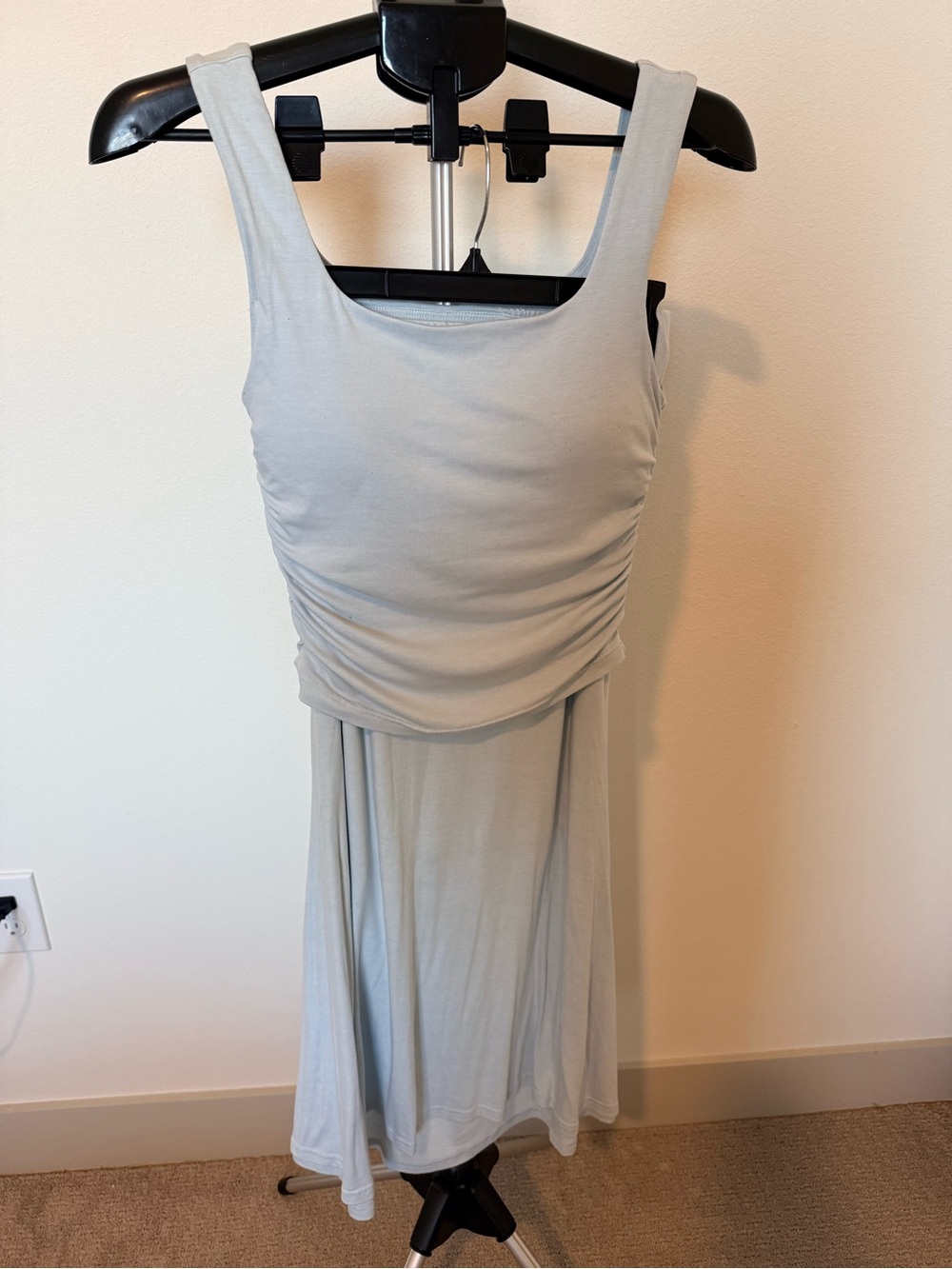 OGL Sleeveless Ruched Light Blue Tank Top and Maxi Skirt Set